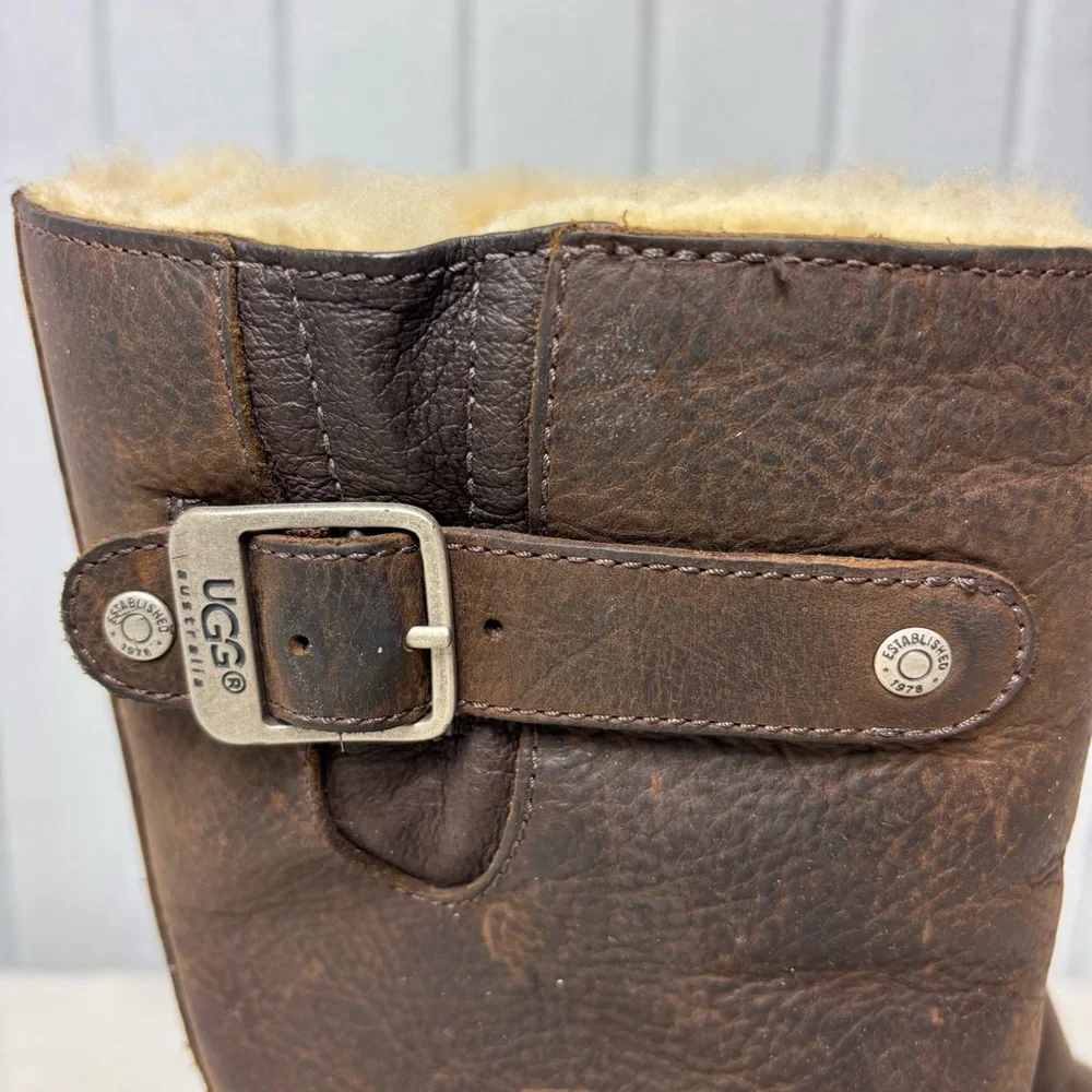 UGG Brown‎ Chocolate Leather Boots with Buckle Size 5